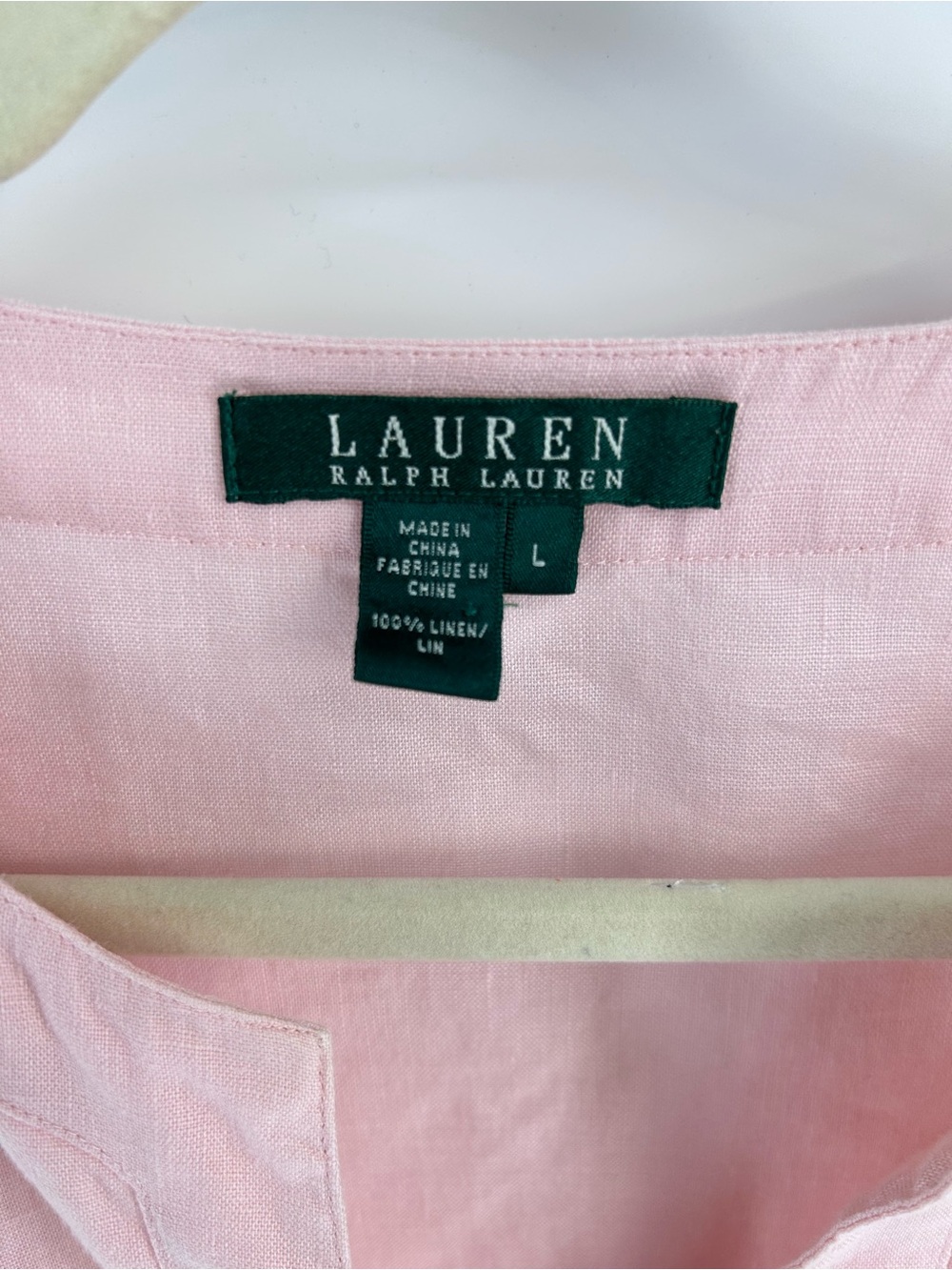Lauren Ralph Lauren Pink Linen Split-Neck - Large - Picture 3 of 3
